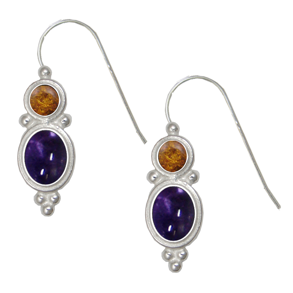 Sterling Silver Drop Dangle Earrings Iolite And Amber